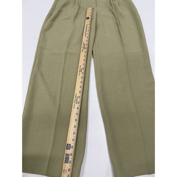 Express Editor Pants Mid Rise Size 10R Khaki Relaxed Trousers Wide Leg Long - Picture 2 of 8